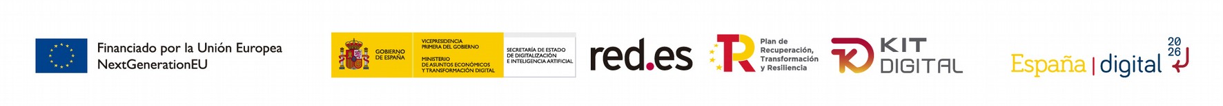 Logotipos de financiación europea, Ministerio de Asuntos Económicos y Transformación Digital, red.es, Plan de Recuperación, Kit Digital y España Digital.